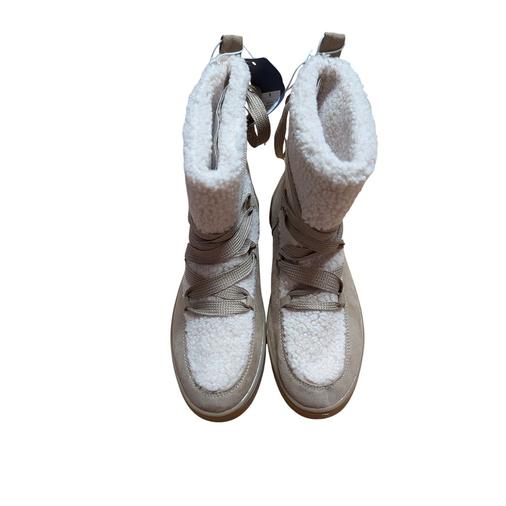 Universal Thread Faux Shearling Boots Womens 9 Tan New Wrap Lace Snow Boots